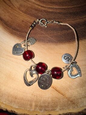 Handmade Red Charm Bead Bracelet with Heart Accents - Women Jewelry